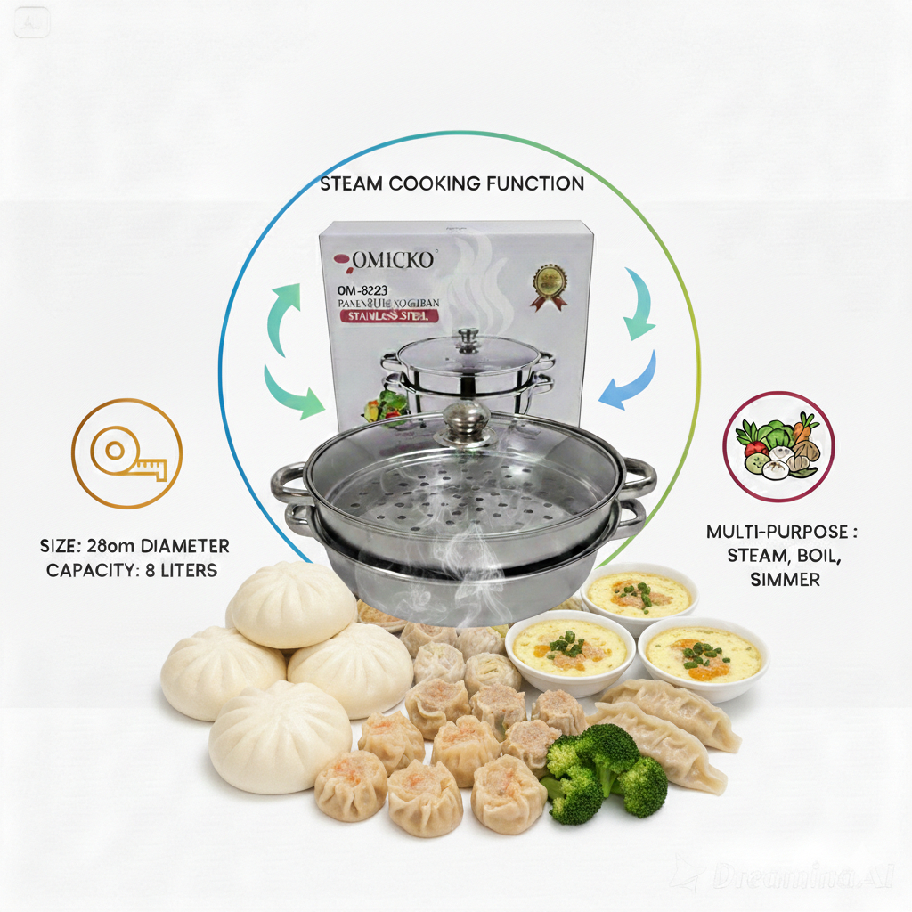 Omicko OM-6223 หม้อนึ่งสแตนเลส 28 ซม. พร้อมฝาปิดกระจก