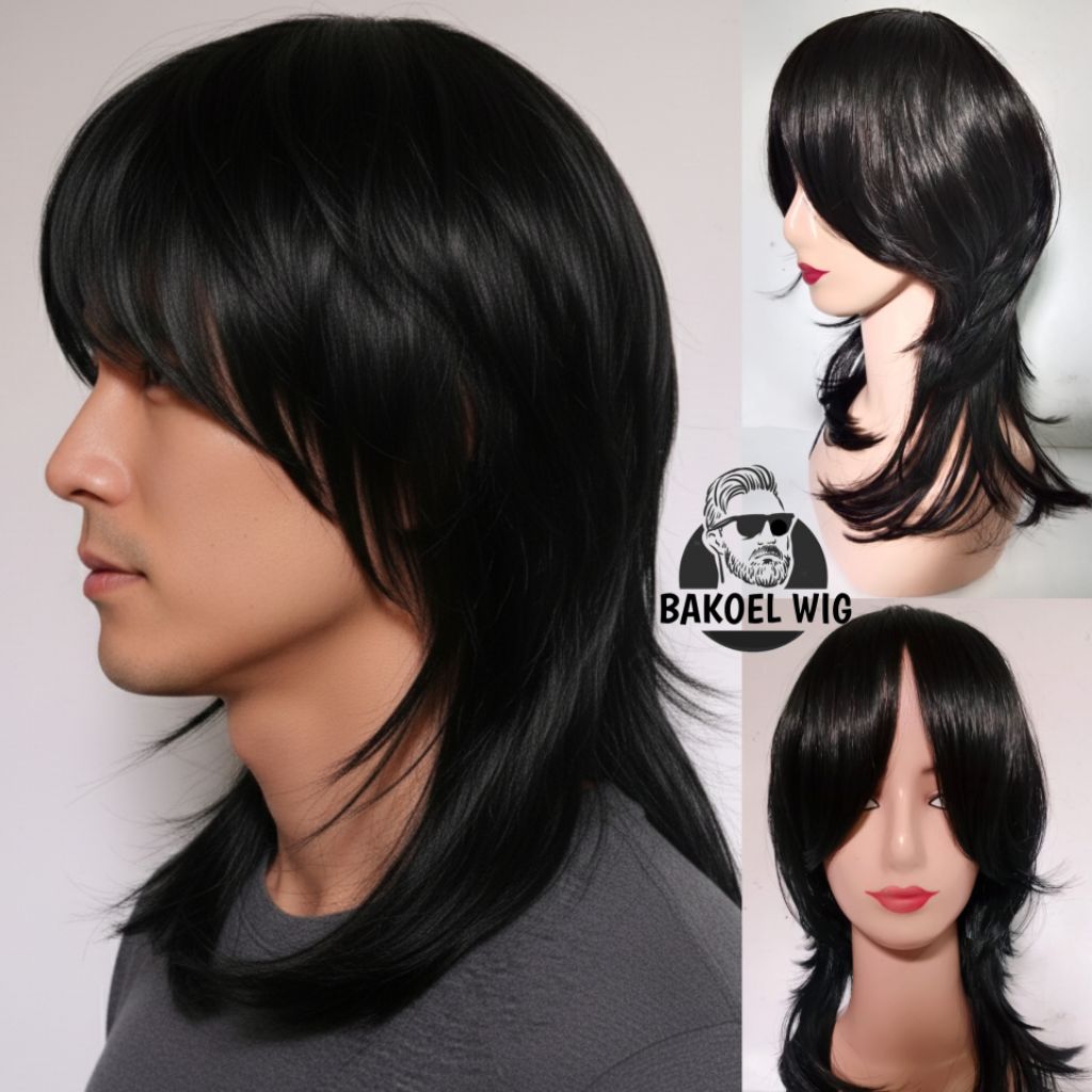 BAKEEL MENS WIG HAIR 40 CM LONG WOLFCUT รุ่นเกาหลีสไตล์ผู้ชายรหัส A7 ผู้ใหญ่