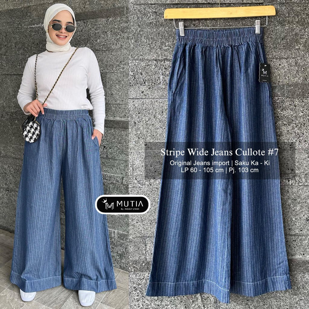 NO CENCEL• Stripe Wide Jeans Cullote 7 by Mutia• Soft Jeans Culottes