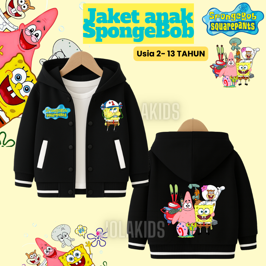 เสื้อแจ็คเก็ตเบสบอล Spongebob N Friends Special Edition Varsity สําหรับเด็กหญิงและเด็กชายอายุ 11⁄2-13 ปี