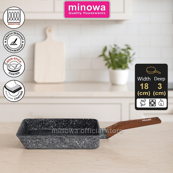 Minowa Panci / Wajan / กระทะหินอ่อนเทฟลอน กระทะหินอ่อนทามาโกะยากิ 18 ซม. กระทะซอสไม่ติด MS1318