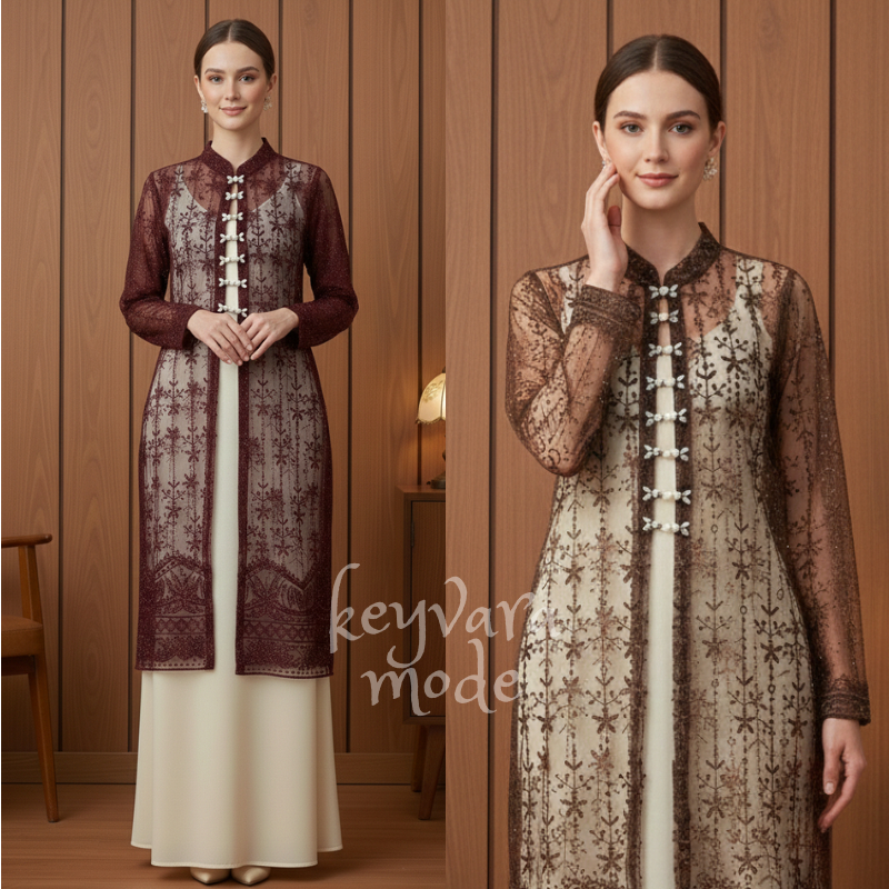 โหมดคีย์วารา - Kavita Outer Dress Party Premium Brocade Special Mahogany - เสื้อกั๊กเชิญปาร์ตี้อีดล่