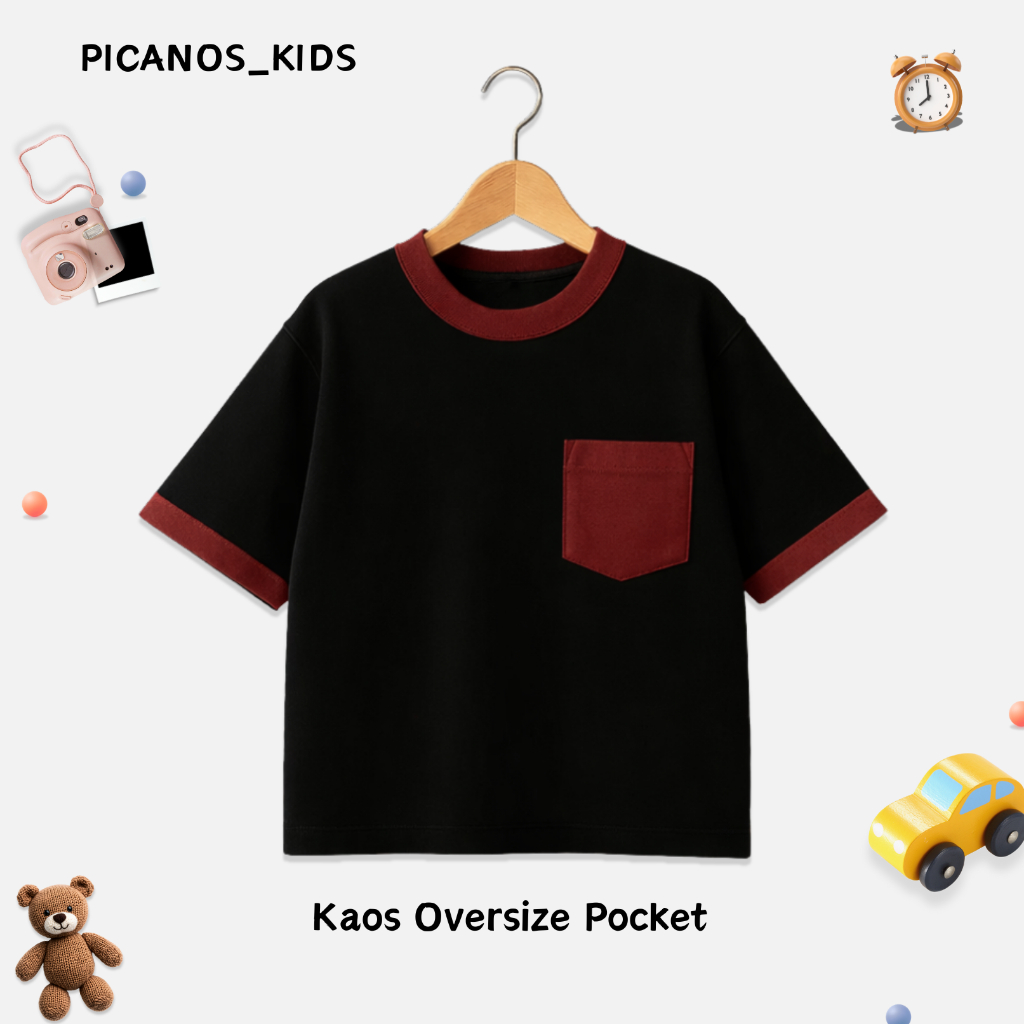 PICANOS KIDS - เสื้อยืดกระเป๋าเด็กขนาดใหญ่ / เสื้อยืดสีดํา / เสื้อกระเป๋าเด็ก Unisex PS019