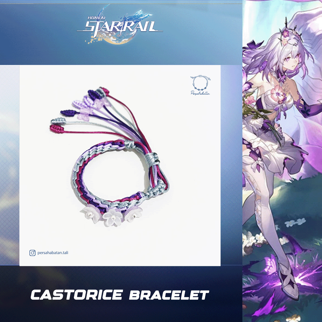 UNGU Castore สร้อยข้อมือรางดาว Honkai สร้อยข้อมือเชือกดอกไม้ผีเสื้อสีม่วงสีเทา