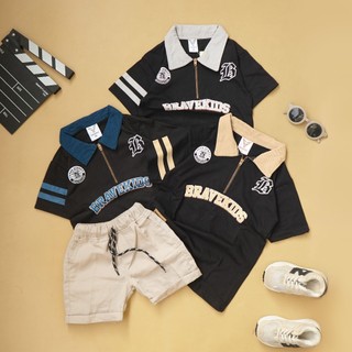 BRAVEKIDS - SETELAN KAOS KERAH POLO SELETING CELANA BROADSHORT ANAK LAKI-LAKI COTTON COMBED 24S SUDAH SATU SET