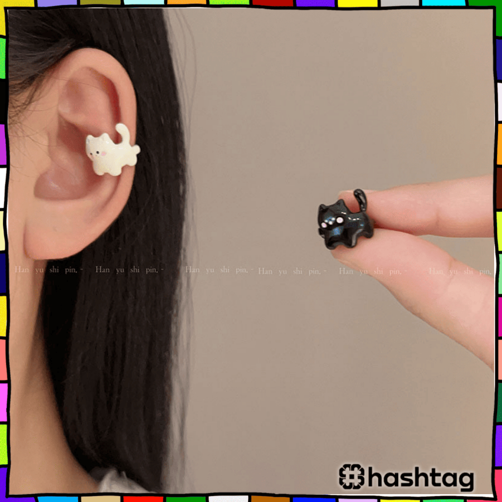 Hastag_iD ต่างหูลายการ์ตูนแมว สีดํา ชมพู ขาว Y4000