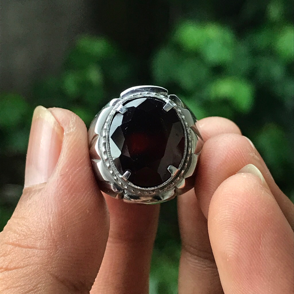 NATURAL HESSONITE STONE RING GARNET BALCK MAMBA