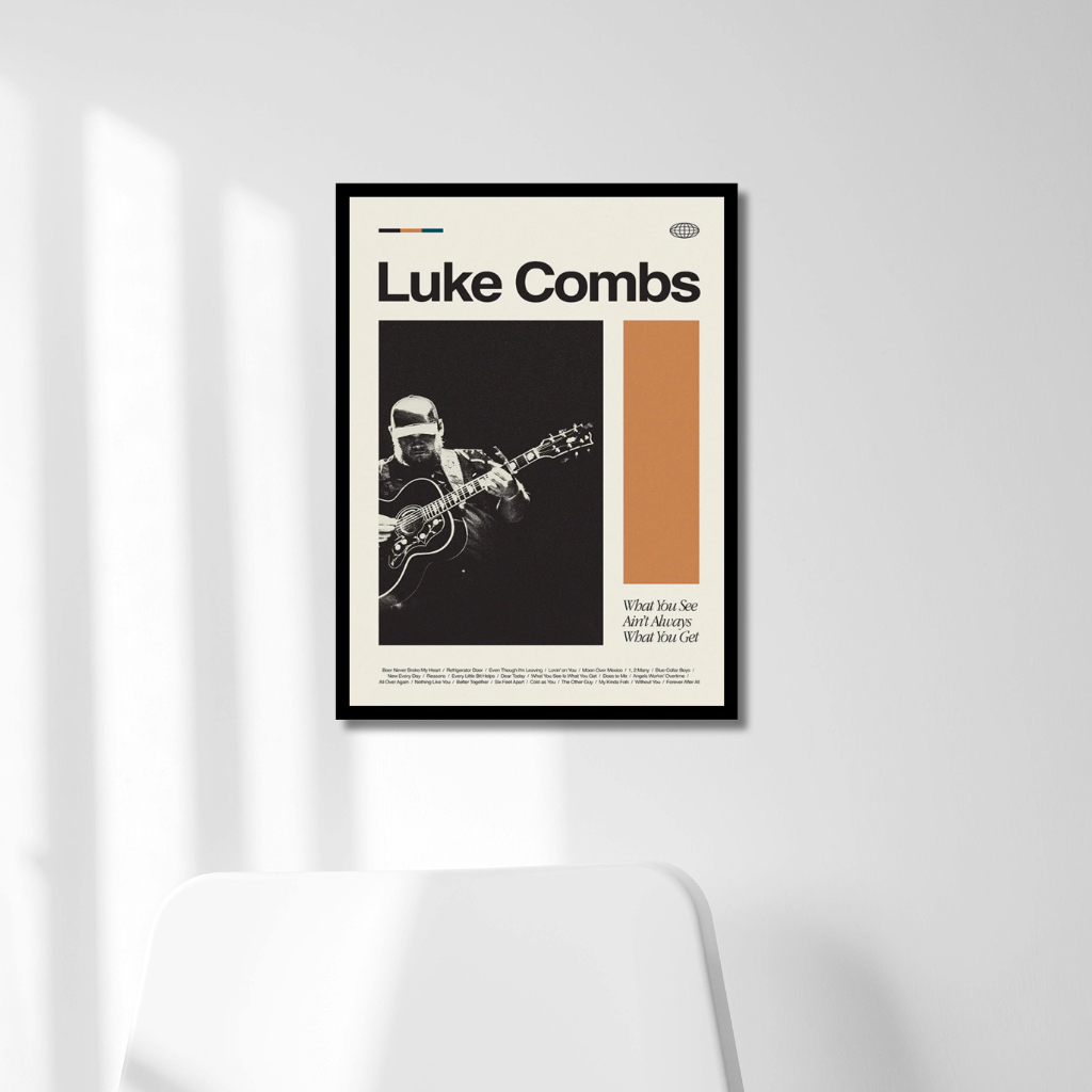 JR - Luke Combs Orange Accent Wall Display - โปสเตอร์เพลงสุนทรียศาสตร์สมัยใหม่