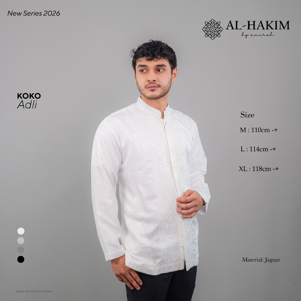 Al Hakim - เสื้อเชิ้ตแขนยาวผู้ชาย Koko, Jaguar Premium White Series, แฟชั่นมุสลิม
