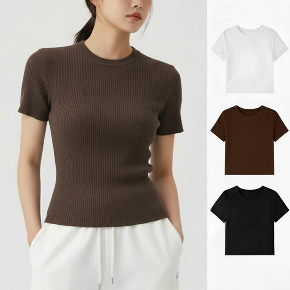 PLATINUM WORLD เสื้อยืด Top Knit Regular Plain O Neck Fit Body - เสื้อยืดสีพื้นผู้หญิง R3
