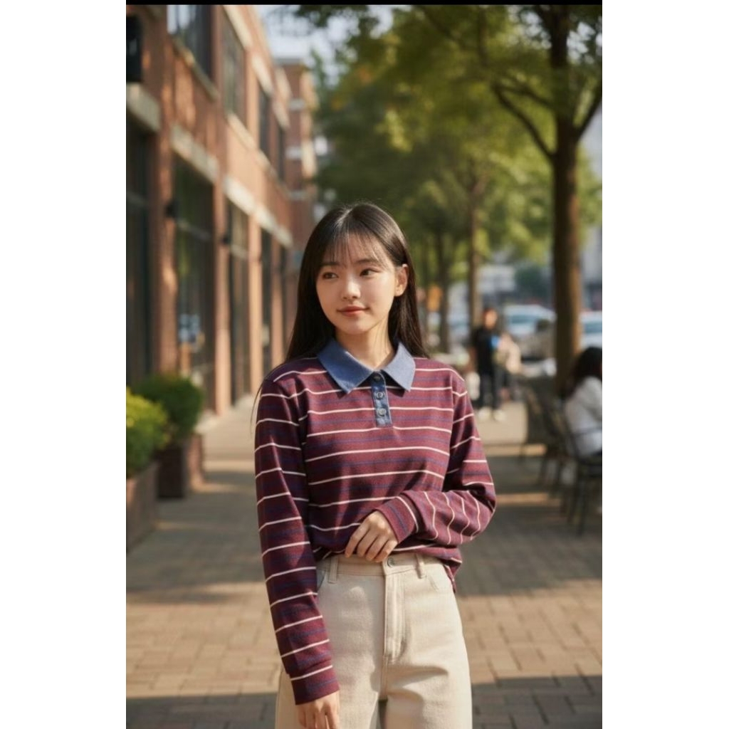 Rugbi เสื้อโปโลทูโทนคอปกแขนยาว STD - เสื้อโปโลแขนยาวลายทางทูโทน