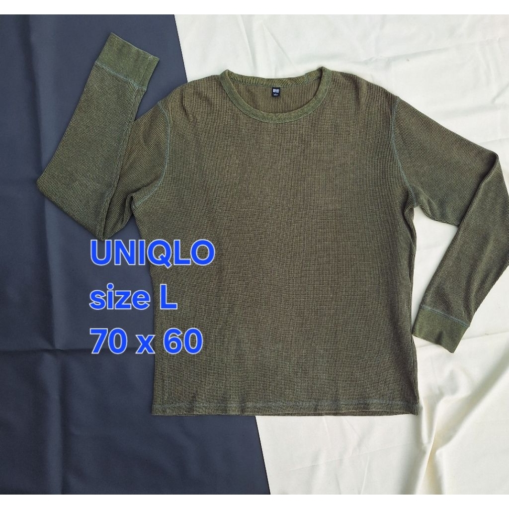 เสื้อสเวตเตอร์ UNIQLO Waffle Crewneck เสื้อยืดแขนยาว Original Army Waffle