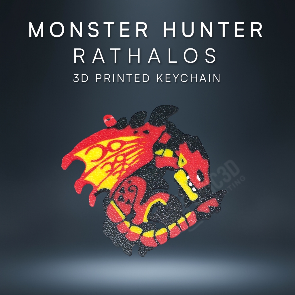 GANTUNGAN Monster Hunter Rathalos พวงกุญแจ 2 ด้าน - Monster 3D พิมพ์พวงกุญแจของเล่นของขวัญคอลเลกชัน 