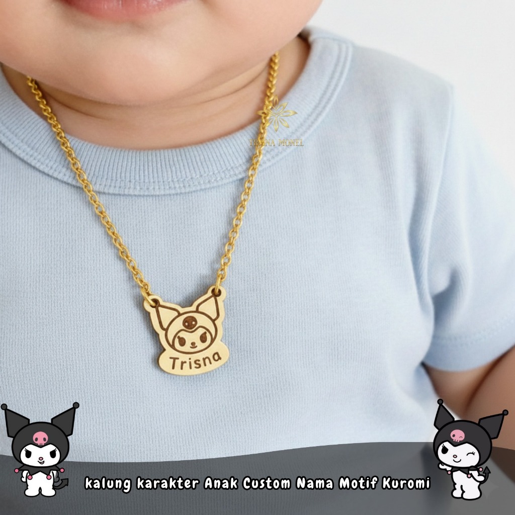 CHILDRENS CHARACTER NECKLACE CUSTOM NAME KUROMI MOTIF