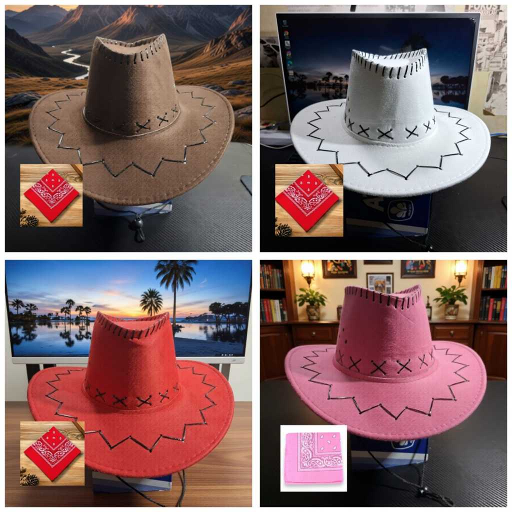 หมวก COWBOY ผู้ใหญ่ 2-IN-1 + SCARF / COWBOY SET สําหรับผู้ชายและผู้หญิง