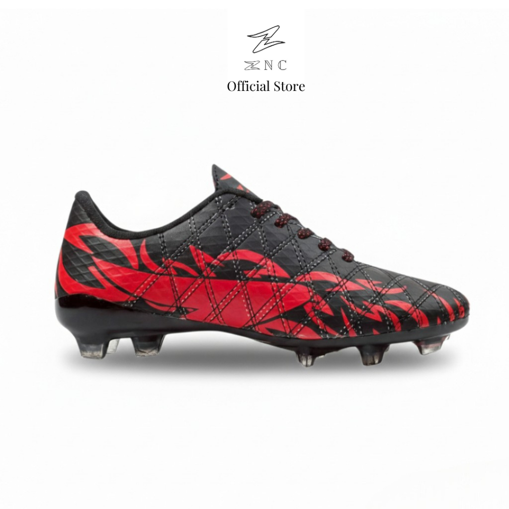 MERAH ZNC - รองเท้าฟุตบอลผู้ชาย Znc Netsui FG Black Red IN Original - ฟรีถุงเท้า