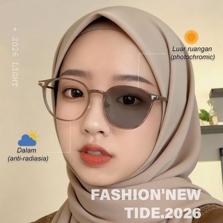 Kacamata photochromic anti radiasia bingkai bulat gaya fashion computer glasses Wanita Pria