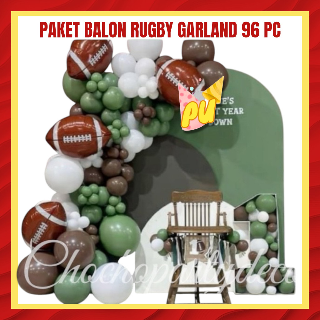แพ็คเกจลูกโป่ง RUGBY GARLAND BALL 9 ชิ้น / ของตกแต่งวันเกิด RUGBY BALL