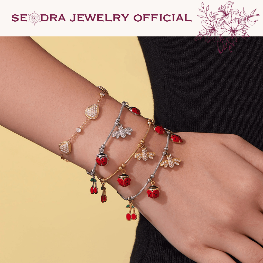 SEODRA • Lady Bug Bracelet Zircon Ladybug Bracelet 1 Side 18K Gold Plated • Beetle Bracelet Open Lad