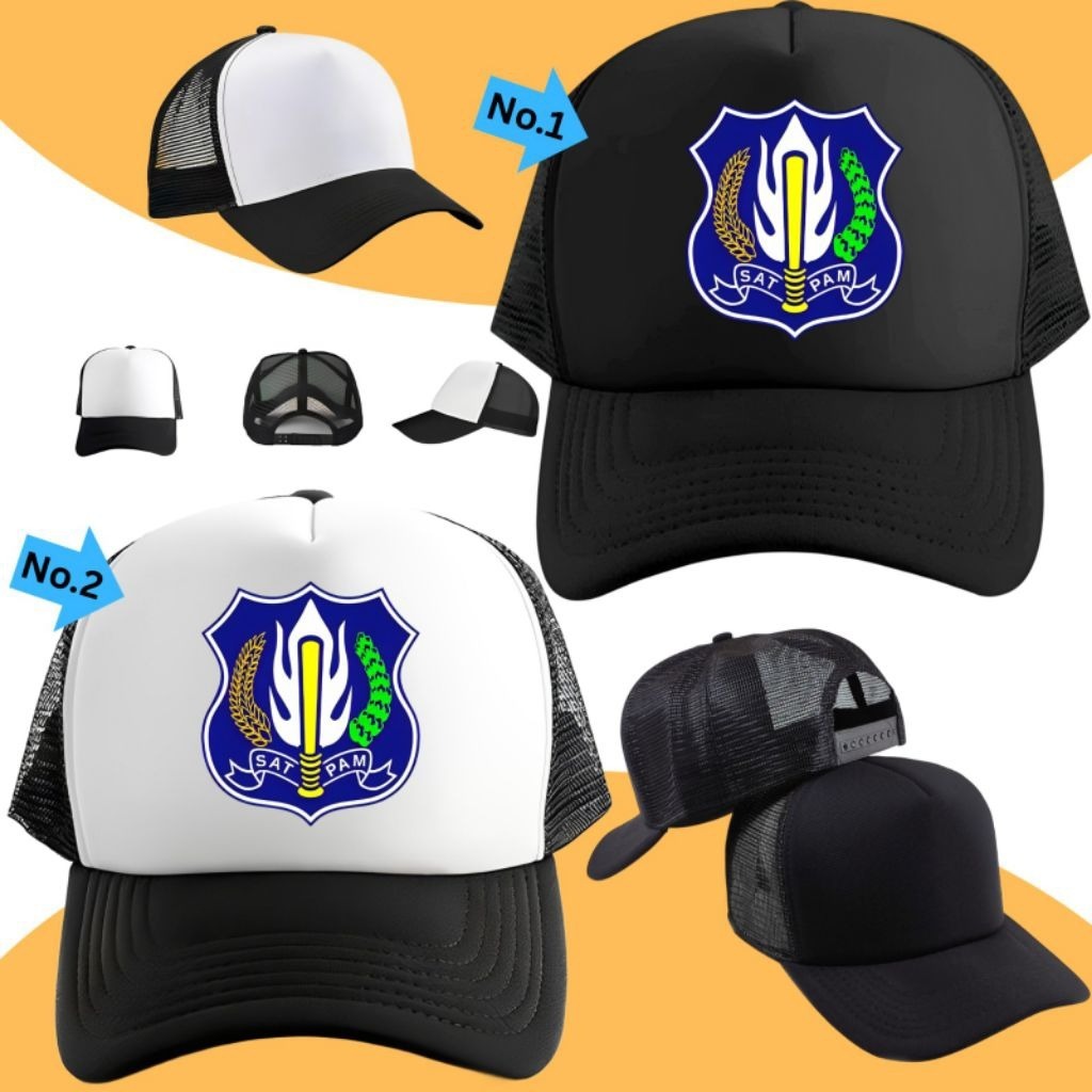 Trucker Hat Mesh Hat Cap Distro SECURITY SAPAM NAME Safe SECURITY unit plain custom indonesia ผู้ชาย