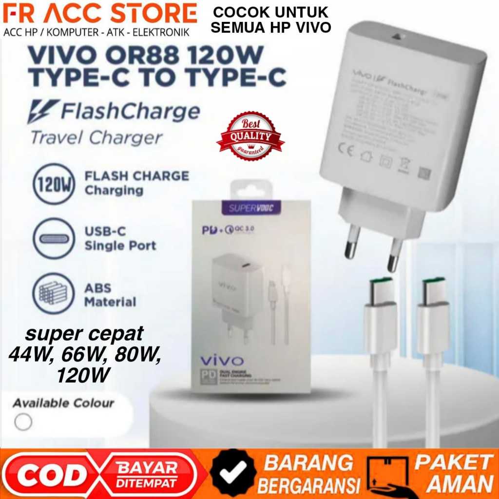 VIVO 120W ORIGINAL CHARGER VIVO FLASH CHARGE 120W / 80W / 66W / 44W CHARGER TYPE C TO TYPE C VIVO FA