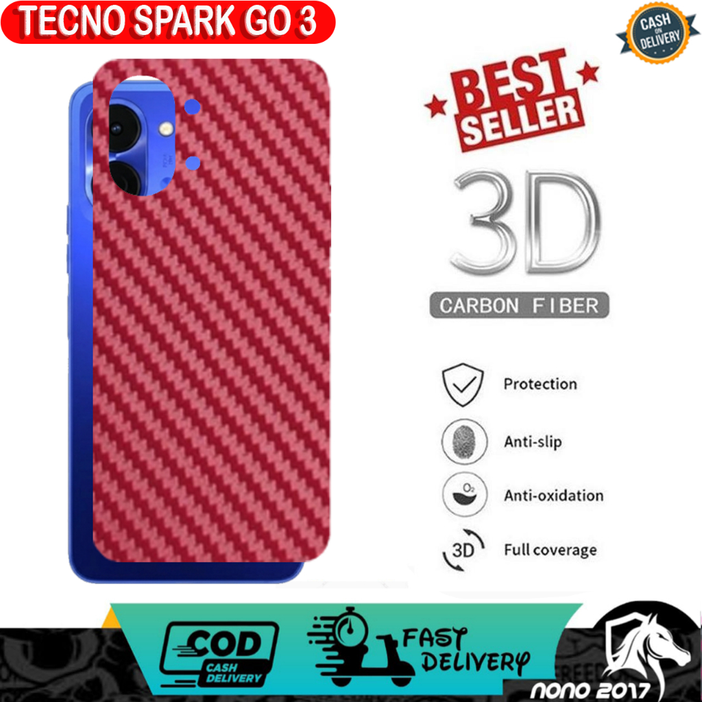 MERAH GARSKIN CARBON RED TECNO SPARK GO 3 SKIN PROTECTOR