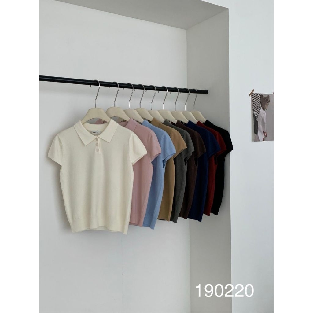 [LC] ONE-K 190220 BUTTON COLLAR KNIT TOP