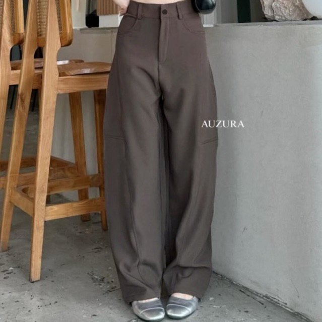 Auzura - Barrel Pants [UNISEX] กางเกงขายาวพรีเมี่ยมเอวหลังยืดหยุ่น, วัสดุ Woolblend