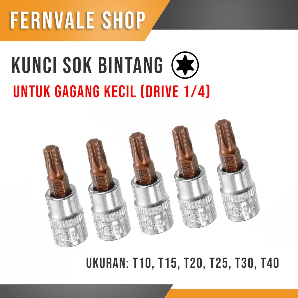 MATA 1/4 "Star Shock ประแจ T10, T15, T20, T25, T30, T40 Torx Star Hex Bit รถจักรยานยนต์ Caliper Disc