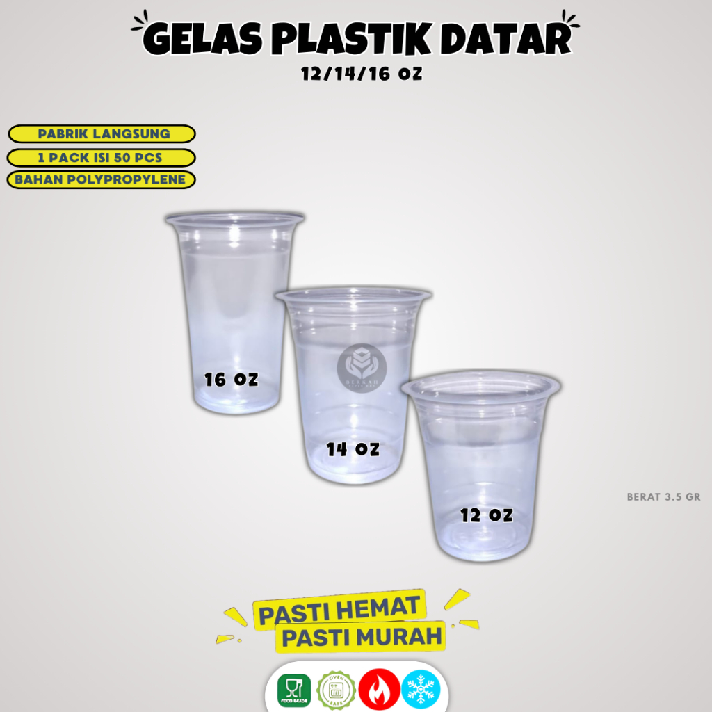 (50 ชิ้น) ถ้วยพลาสติก 12 ออนซ์ 14oz 16oz 18oz / ถ้วยพลาสติกแบน / ถ้วย 14oz 16oz 18oz / ถ้วยพลาสติก /