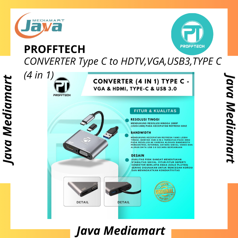Profftech Converter Type C ถึง 4in1 (Hdmi VGA USB 3.0 Type C)