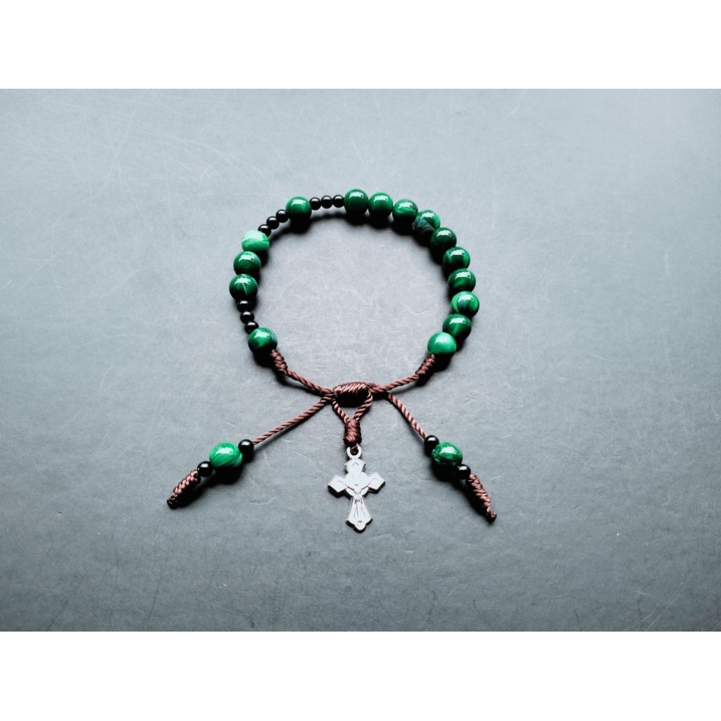 G432 PREMIUM MARBLE PEARL CROSS ROSARY BRACELET