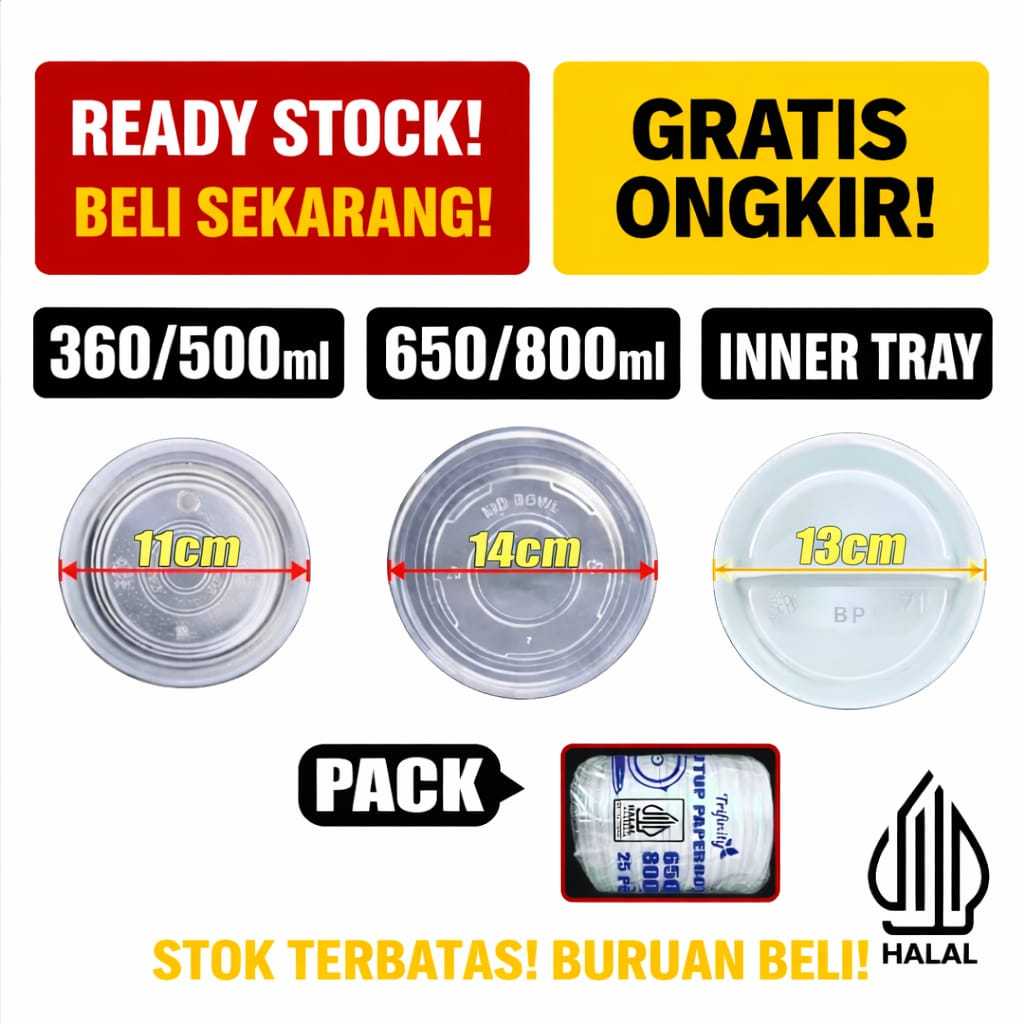 HALAL Klop ฝาชามกระดาษ 360ml 500ml / ฝา 650ml 800ml / ถาดด้านใน Divider 650ml 800ml แพ็ค