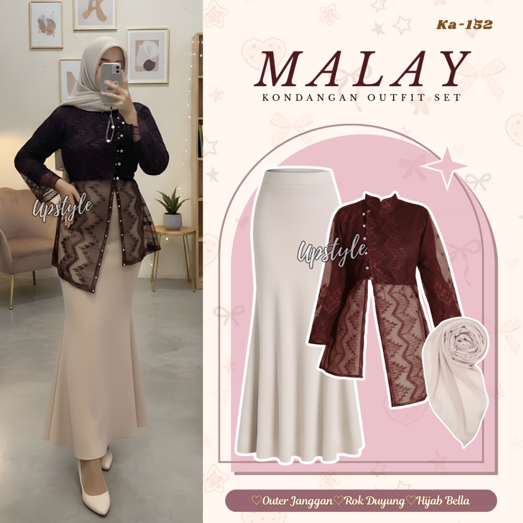 Upstyle Outfit Set for Wedding, Modern Brocade Suit (Bulen Outer + กระโปรงนางเงือก + Bella Square Hi