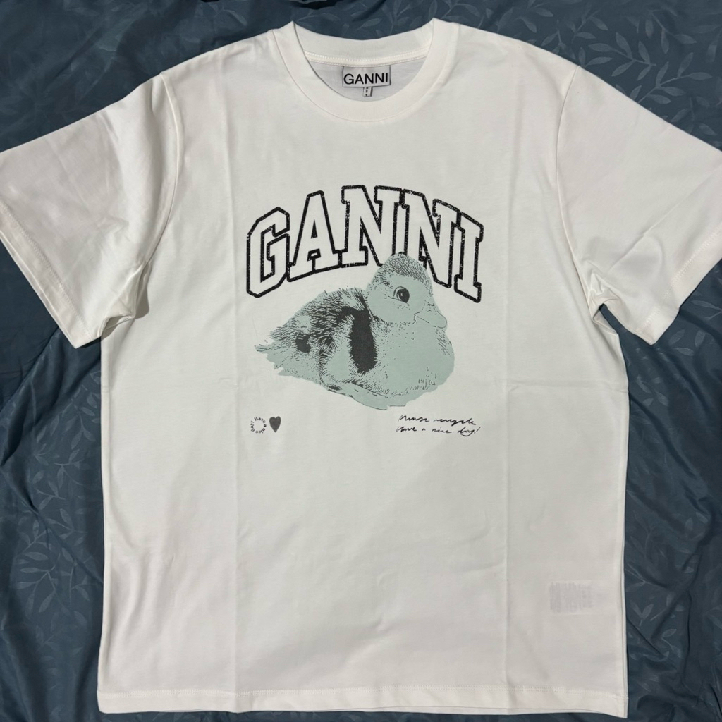 เสื้อยืดเป็ด Ganni ไซส์ M เสื้อยืดสีขาว