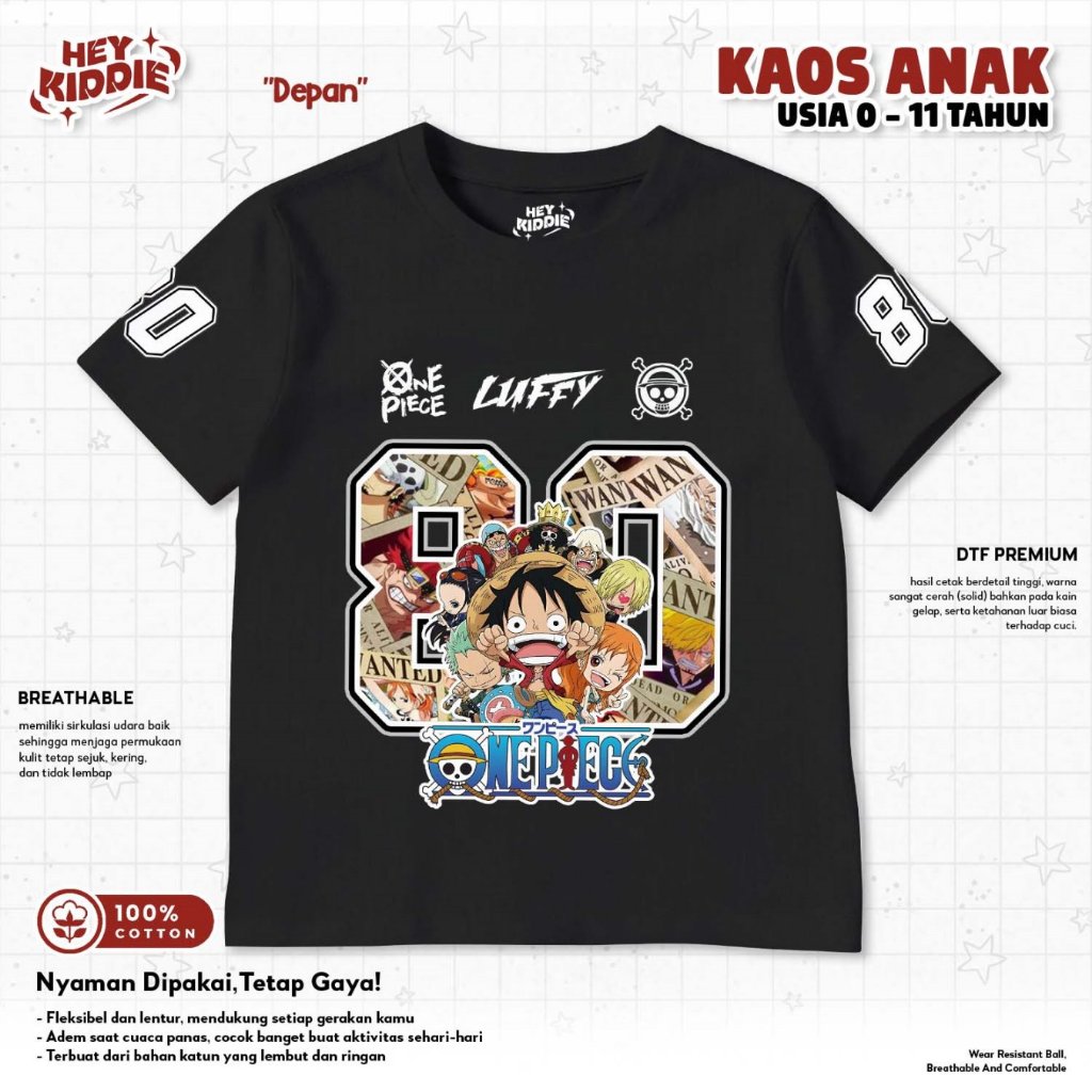 HEYKIDDIE - Luffy I One Piece เสื้อยืดเด็ก Top Kids Tshirt 0-11 ปีชายหญิง - ผ้าฝ้ายนุ่ม - K2541 อะนิ