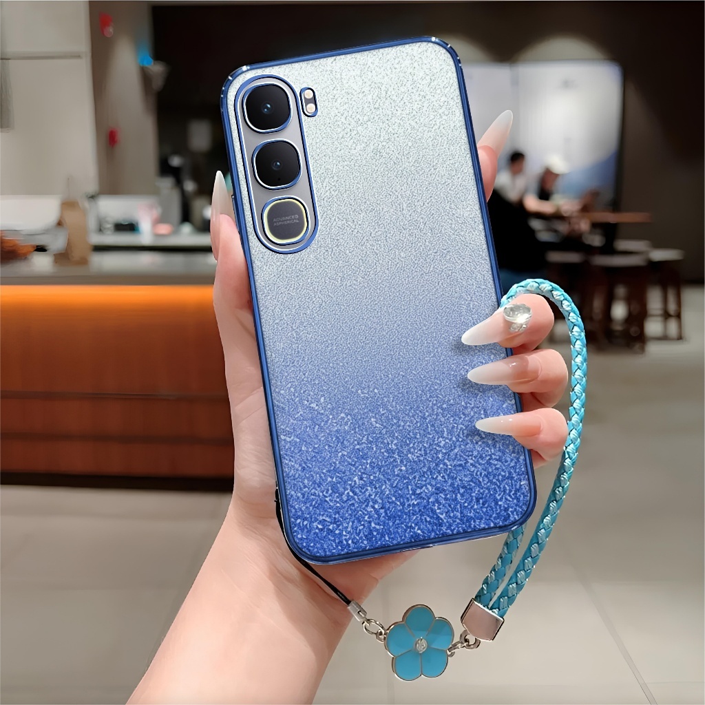 Softcase Vivo V40 / V40 Lite 4G 5G Casing Luxury Tpu Glitter Free Premium Flower Lanyard