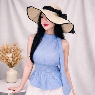 Noe Atasan Polkadot Halterneck Wanita Elegan Vest Inner Blouse Sleeveless Motif Polkadot Kekinian