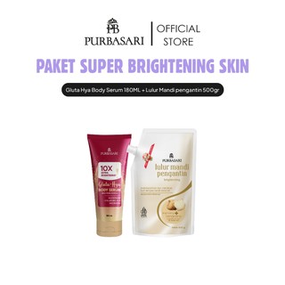 [PAKET SUPER BRIGHTENING SKIN] Purbasari Body Serum Gluta Hya 180ML + Lulur Mandi Pengantin 500GR