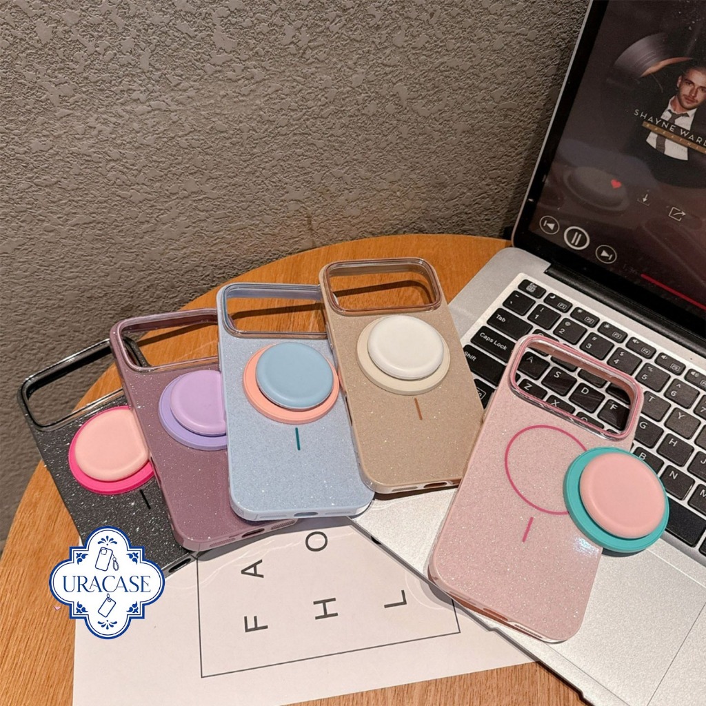 [2] Softcase Glitter โทรศัพท์พร้อมผู้ถือโทรศัพท์ Magsafe กรณีสําหรับ Iphone 16 16plus 15 14 Pro Plus