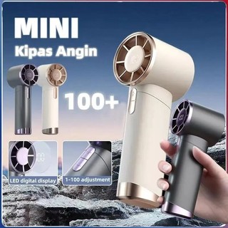 ( SERBAUNIK ) Mini Kipas Angin Turbo Strong Wind 100 Gear Wind Super Speed Kipas Angin Turbo Speed Kipas Angin Digital Display Adjustable Portable