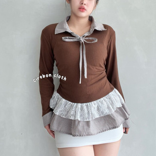 Kiyana Cirebon Cloth - Fiora Ribbon Collar Top / Collar Knit Top / Ribbon Knit Top /