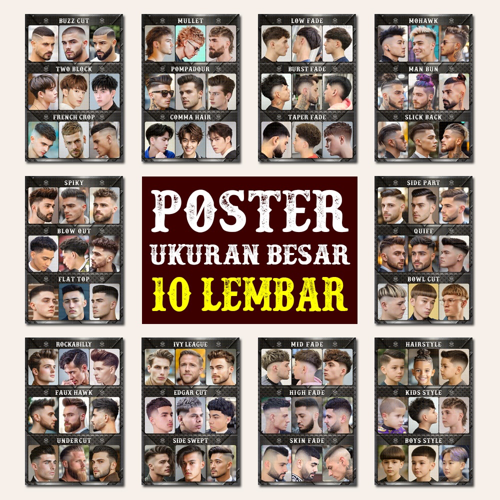โปสเตอร์ทรงผมสําหรับผู้ชายและผู้หญิง, แพ็คเกจเศรษฐกิจ 10 แผ่น, ขนาดใหญ่ 33 ซม. X 49 ซม. - Z01