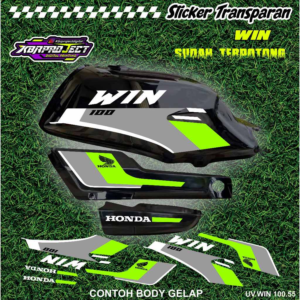 สติ๊กเกอร์ WIN 100 COOL PREMIUM TRANSPARENT HONDA RACING 55 สติ๊กเกอร์ LINES ALREADY CUT