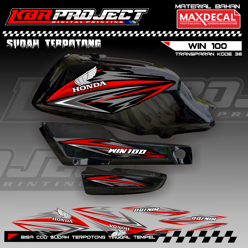 WIN 100 COOL PREMIUM TRANSPARENT STRIPING STICKERS HONDA RACING 38 VARIATION LINES ALREADY CUT