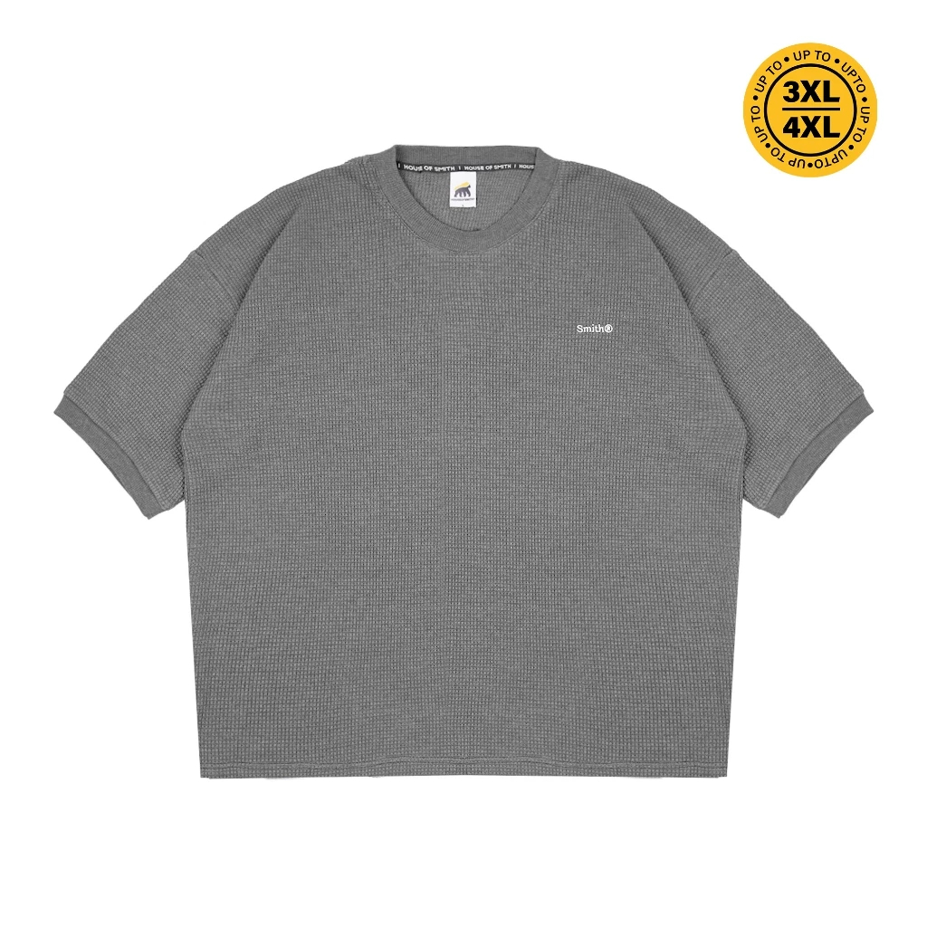 House of Smith BJM Mens Boxy T-Shirt - Gritte Waffle Knit Boxy Tshirt Heather Grey - Boxy T Shirt