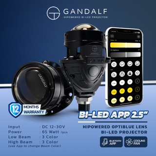 GANDALF Biled App Headlamp Lampu Utama Projector LED 2.5 Inch Blue Lens Projie Bluetooth App 60W