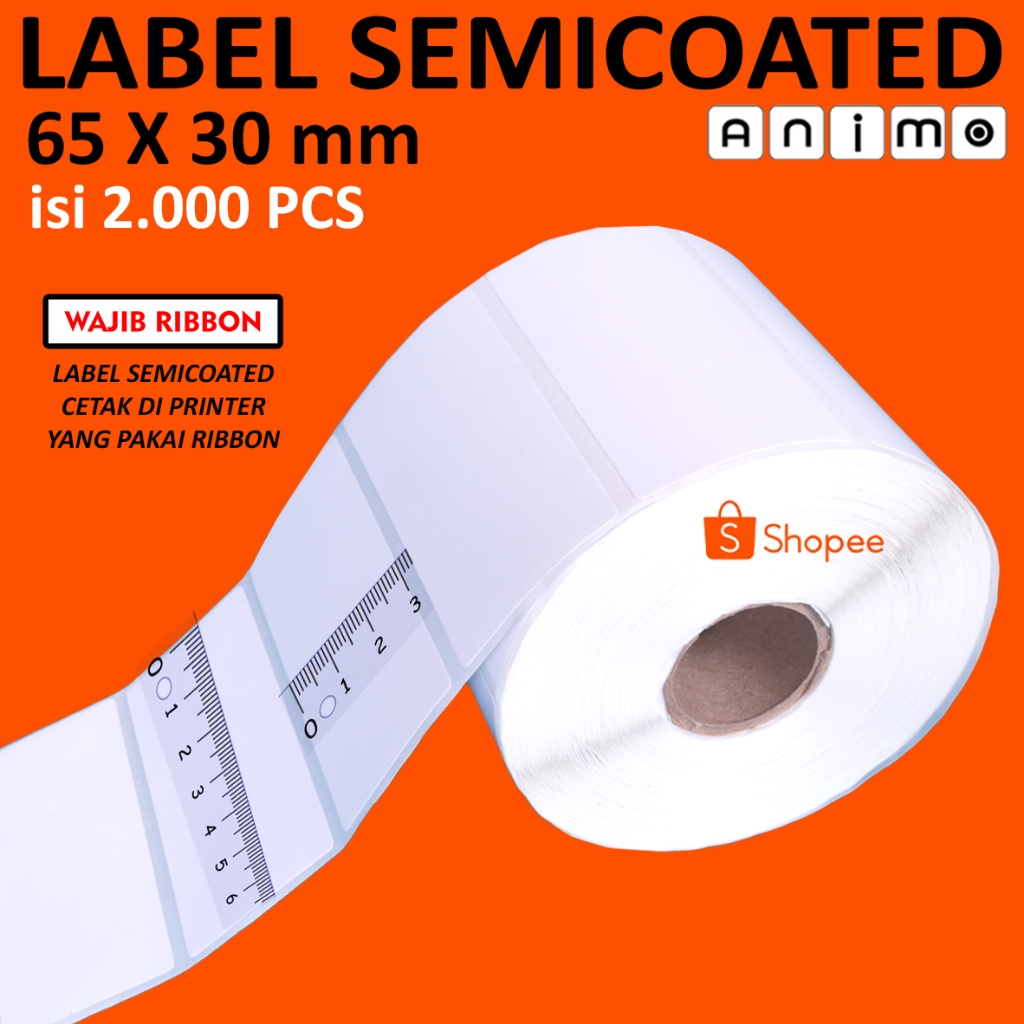 SEMICOATED LABEL 65 X 30 = 2000 PCS - ป้ายบาร์โค้ดกึ่งเคลือบ 65x30 MM - สติ๊กเกอร์กึ่งเคลือบ 65 x 30