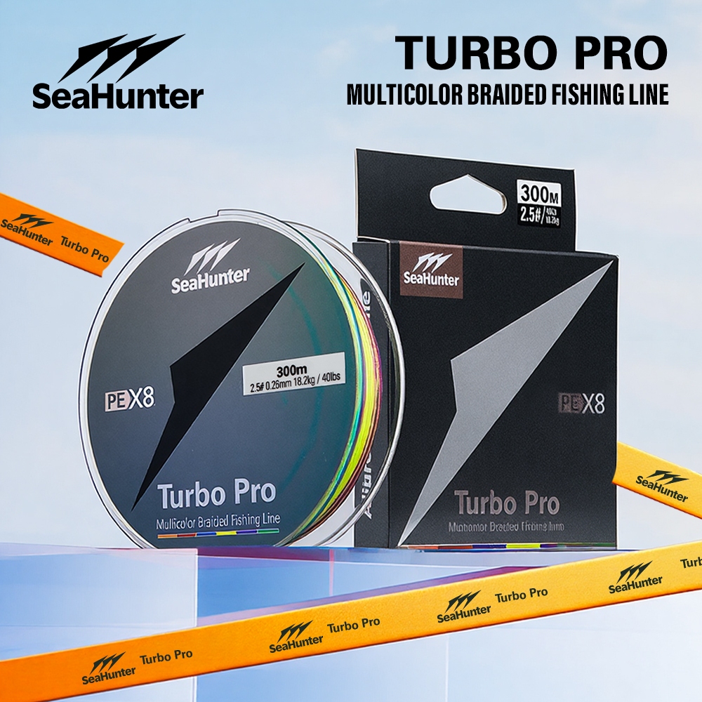 SeaHunter Turbo Pro PE Line X8 300M สายตกปลาแบบถักสีสันสดใส แรงดึง 7.8 กก.–41.8 กก.,17lb–92lb, ซุปเป