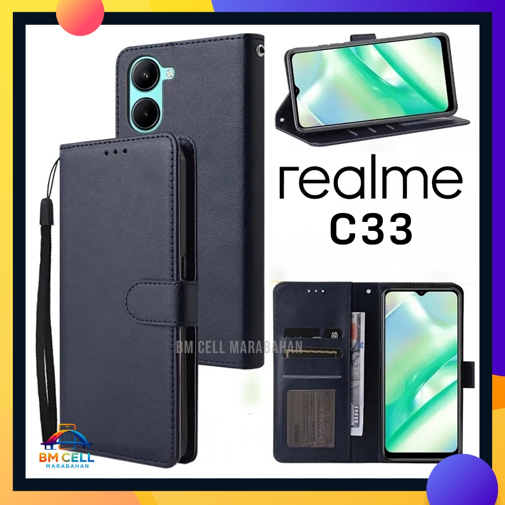 Realme C33 Flip Cover Wallet Case Premium Leather Softcase Card Slot Money Magnet Full Protection